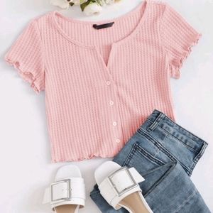 Lettuce Edge Button Front Waffle knit top